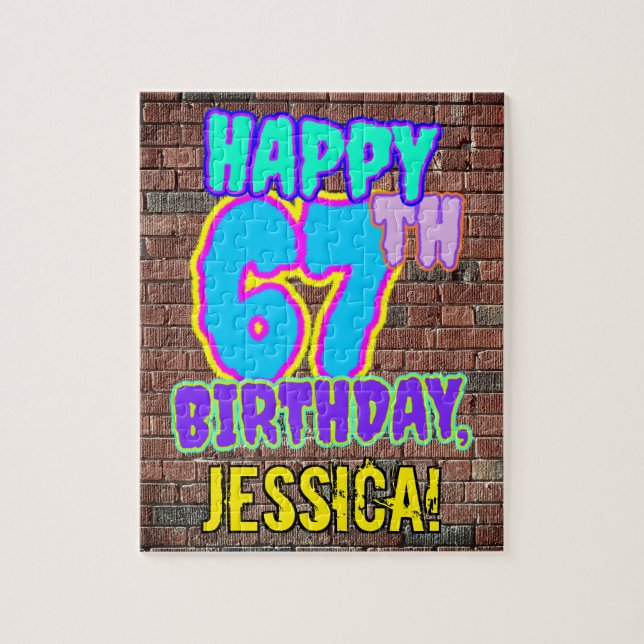 67th Birthday ~ Fun, Urban Graffiti Inspired Look Jigsaw Puzzle (Vertical)