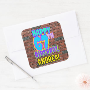 67th Birthday – Fun, Urban Graffiti Inspired Look Square Sticker