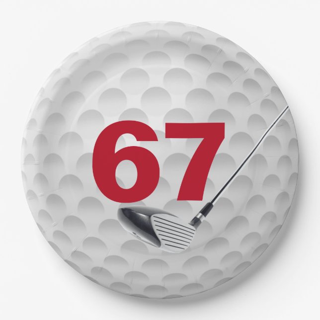 67th Birthday Golf Ball Design Paper Plate (Front)