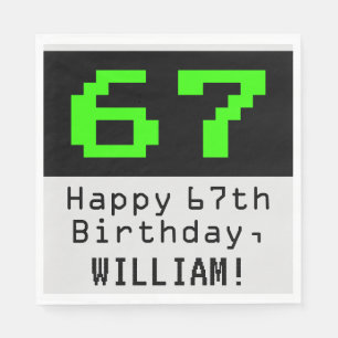 67th Birthday - Nerdy / Geeky Style "67" & Name Napkin