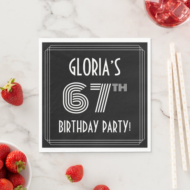 67th Birthday Party: Art Deco Style + Custom Name Napkin (Insitu)