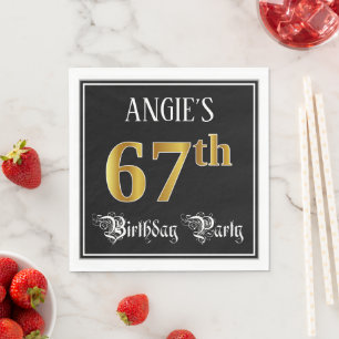 67th Birthday Party — Fancy Script, Faux Gold Look Napkin