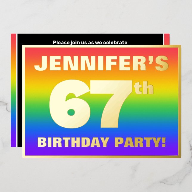 67th Birthday Party: Fun, Colorful Rainbow Pattern (Front/Back)