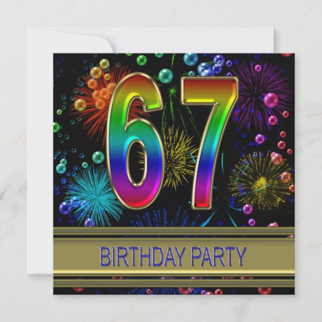 67th Birthday party Invitation with bubbles (Front)