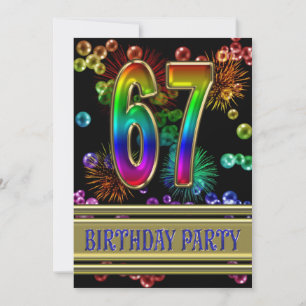 67th Birthday party Invitation with bubbles