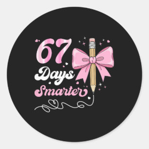 67th Day Of School 67 Days Smarter Coquette Bow Te Classic Round Sticker