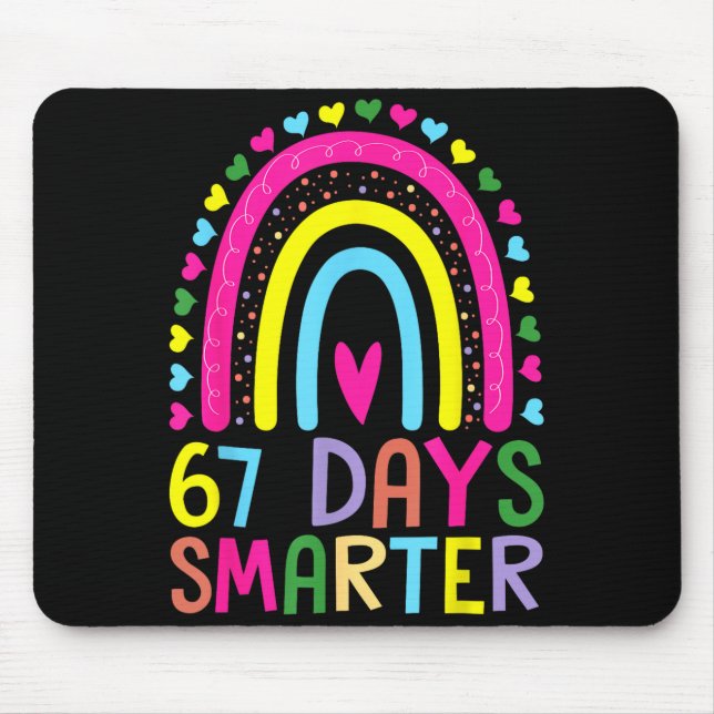 67th Day Of School Teacher 67 Days Smarter Rainbow Mouse Pad (Front)