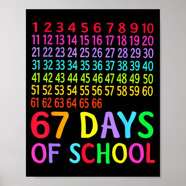 67th Day Of School Teacher Kids 67 Math Numbers 10 Poster (Front)