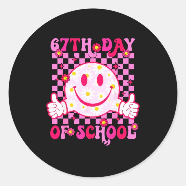 67th Day Of School Vibes 67 Meme Cute Smile Face T Classic Round Sticker (Front)
