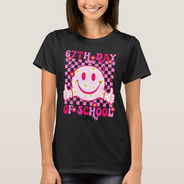 67th Day Of School Vibes 67 Meme Cute Smile Face T T-Shirt (Front)