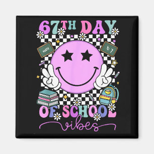 67th Day Of School Vibes Groovy Retro 100 Days Of  Magnet