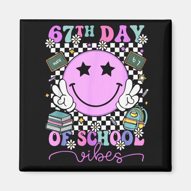 67th Day Of School Vibes Groovy Retro 100 Days Of  Magnet (Front)