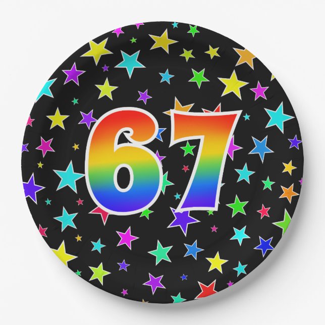 67th Event: Bold, Fun, Colourful Rainbow 67 Paper Plate (Front)