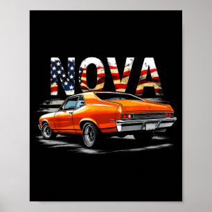 68-72 nova rear window muscle car american flag us poster