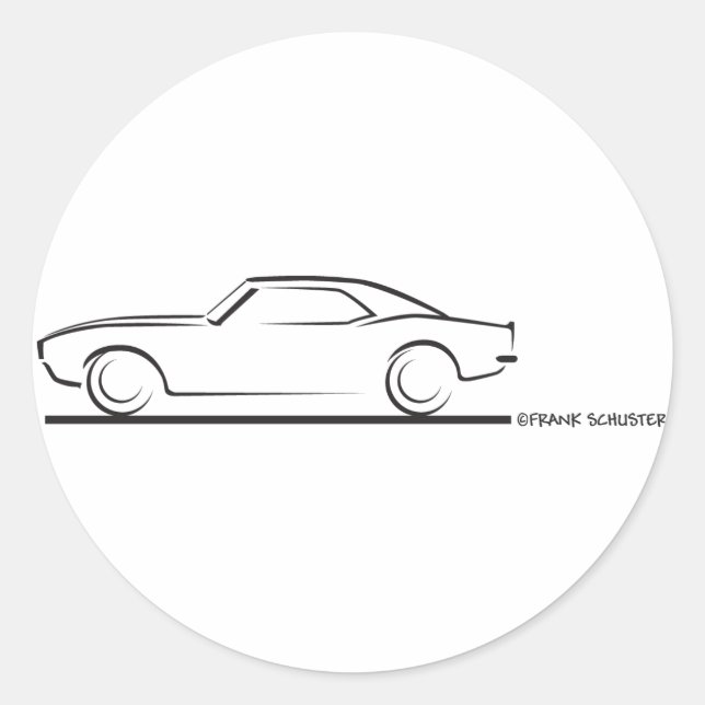 68 Camaro Hard Top BLK Classic Round Sticker (Front)