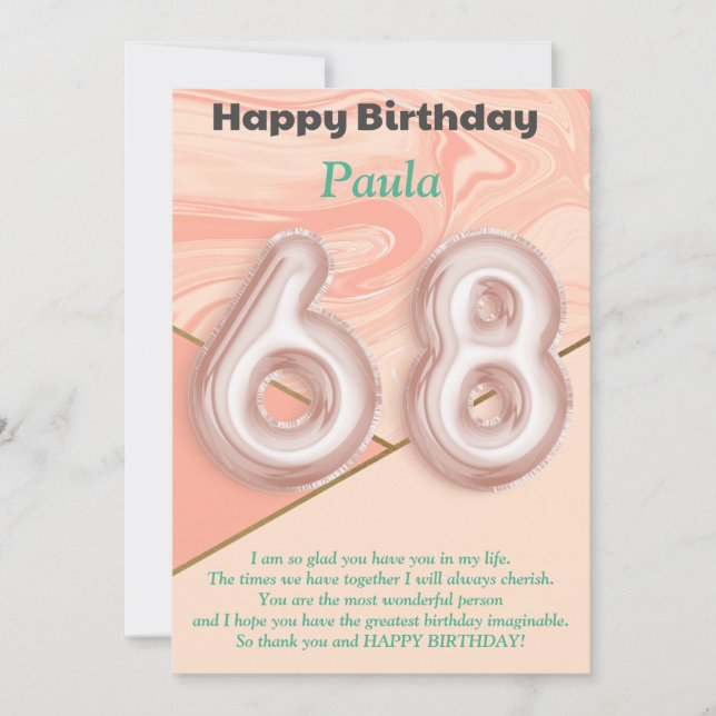 68 year old girls Happy Birthday card (Front)