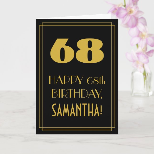 68th Birthday ~ Art Deco Inspired Look "68" & Name Card (Orchid)