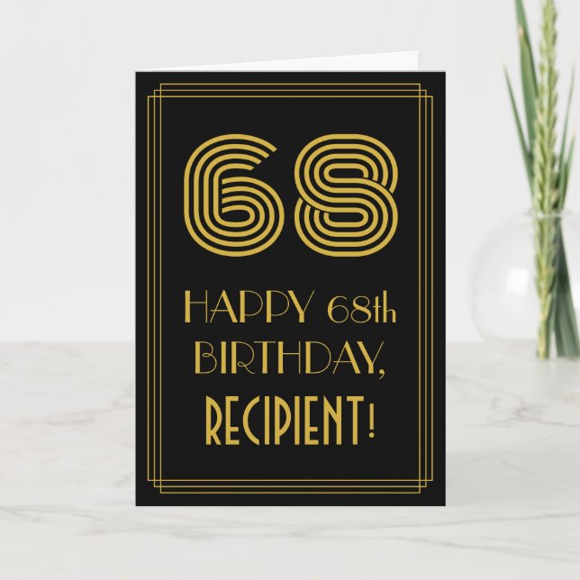 68th Birthday: Art Deco Inspired Look "68" & Name Card (Front)
