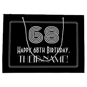 68th Birthday — Art Deco Inspired Look "68" & Name Large Gift Bag