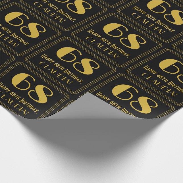 68th Birthday ~ Art Deco Inspired Look "68", Name Wrapping Paper (Corner)