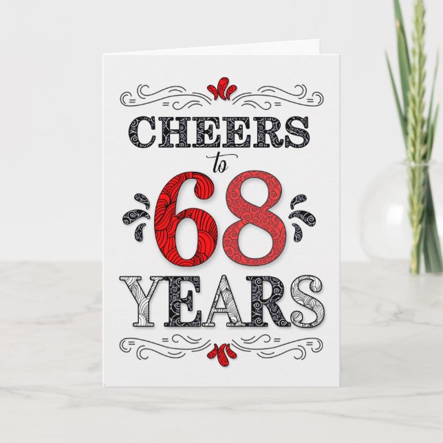 68th Birthday Cheers in Red White Black Pattern Card (Front)