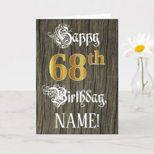 68th Birthday: Faux Gold Look + Faux Wood Pattern Card