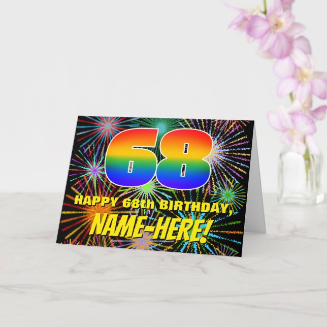 68th Birthday: Fun, Colourful Celebratory Firework Card (Orchid)