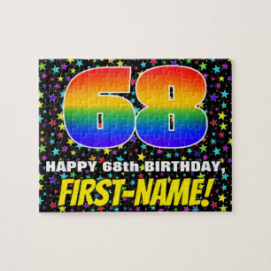 68th Birthday — Fun, Colourful Star Field Pattern Jigsaw Puzzle