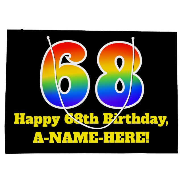 68th Birthday ~ Fun, Colourful, Vibrant, Rainbow 6 Large Gift Bag (Back)