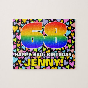 68th Birthday — Fun, Loving Heart Shapes + “68” Jigsaw Puzzle