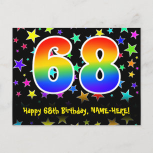 68th Birthday: Fun Stars Pattern, Rainbow 68, Name Postcard