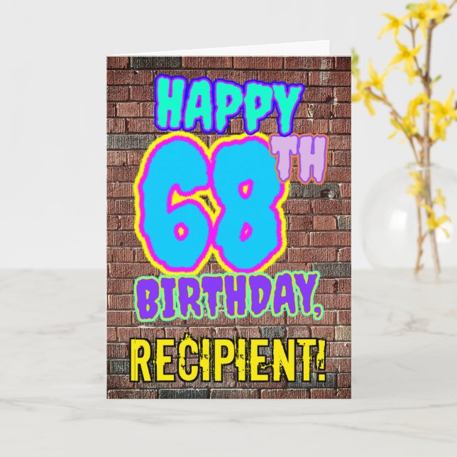 68th Birthday - Fun, Urban Graffiti Inspired Look Card (Yellow Flower)