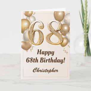 68th Birthday Gold Balloons and Confetti Birthday Card