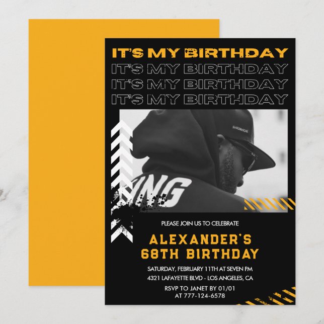 68th birthday invitations Men Photo Spray paint (Front/Back)