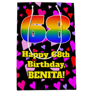 68th Birthday: Loving Hearts Pattern, Rainbow # 68 Medium Gift Bag