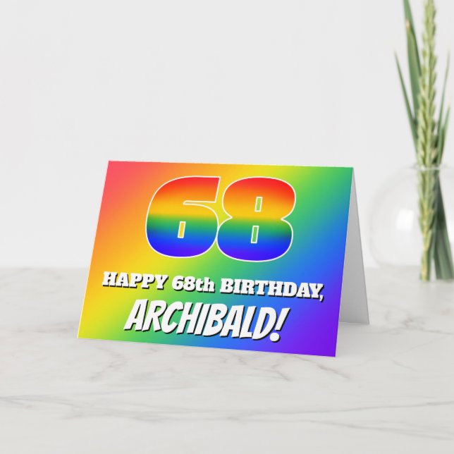 68th Birthday: Multicolored Rainbow Pattern # 68 Card (Front)