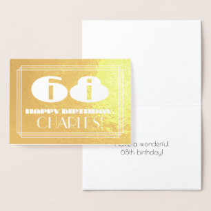 68th Birthday: Name + Art Deco Inspired Look "68" Foil Card