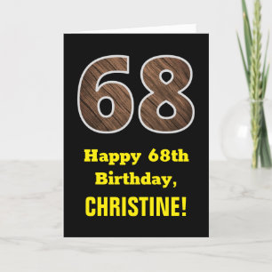 68th Birthday: Name, Faux Wood Grain Pattern "68" Card