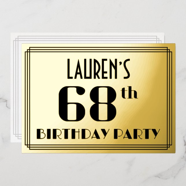 68th Birthday Party: Art Deco Look “68” and Name (Front/Back)