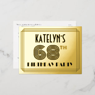 68th Birthday Party ~ Art Deco Style “68” + Name Foil Invitation Postcard