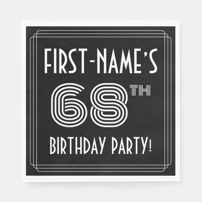 68th Birthday Party: Art Deco Style + Custom Name Napkin (Front)