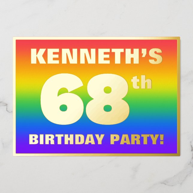 68th Birthday Party: Fun, Colorful Rainbow Pattern (Front)