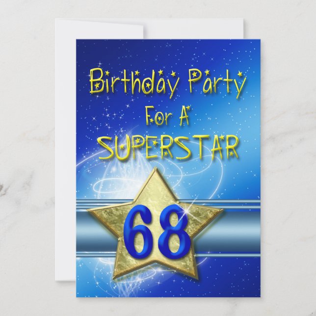 68th Birthday party Invitation for a Superstar. (Front)