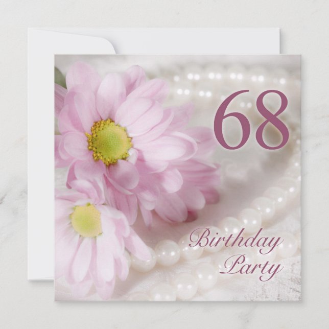 68th Birthday party invitation with daisies (Front)