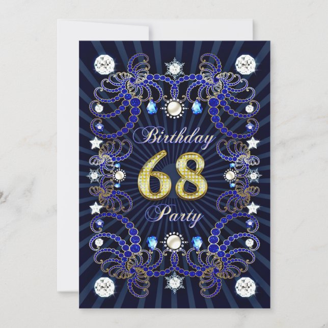 68th birthday party invite with masses of jewels (Front)