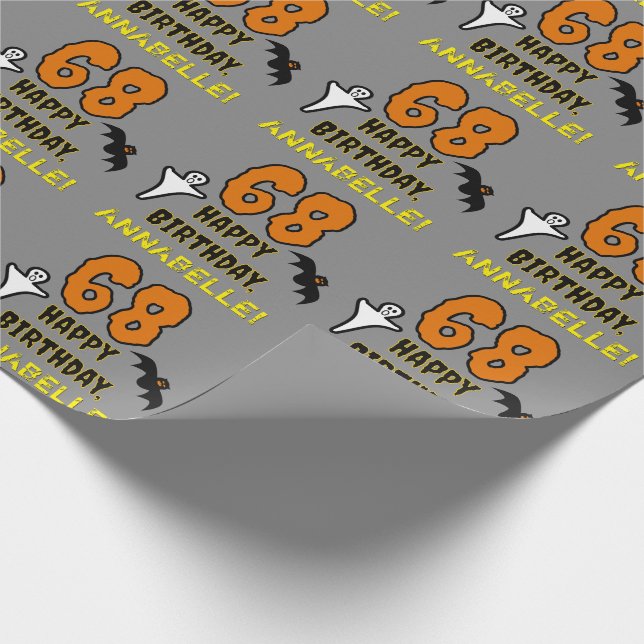 68th Birthday: Spooky Halloween Theme, Custom Name Wrapping Paper (Corner)