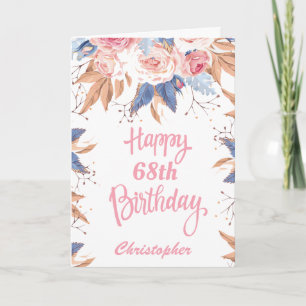 68th Birthday Watercolor Botanical Pink Floral Card