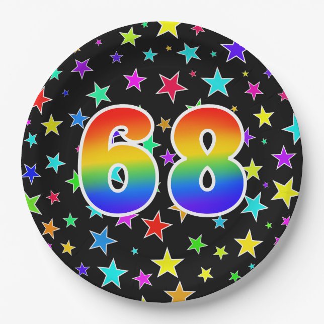 68th Event: Bold, Fun, Colourful Rainbow 68 Paper Plate (Front)