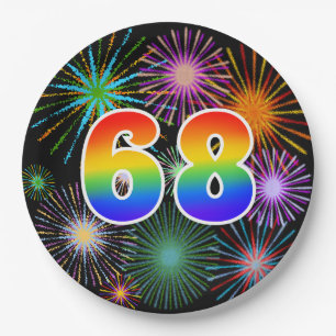 68th Event - Fun, Colourful, Bold, Rainbow 68 Paper Plate