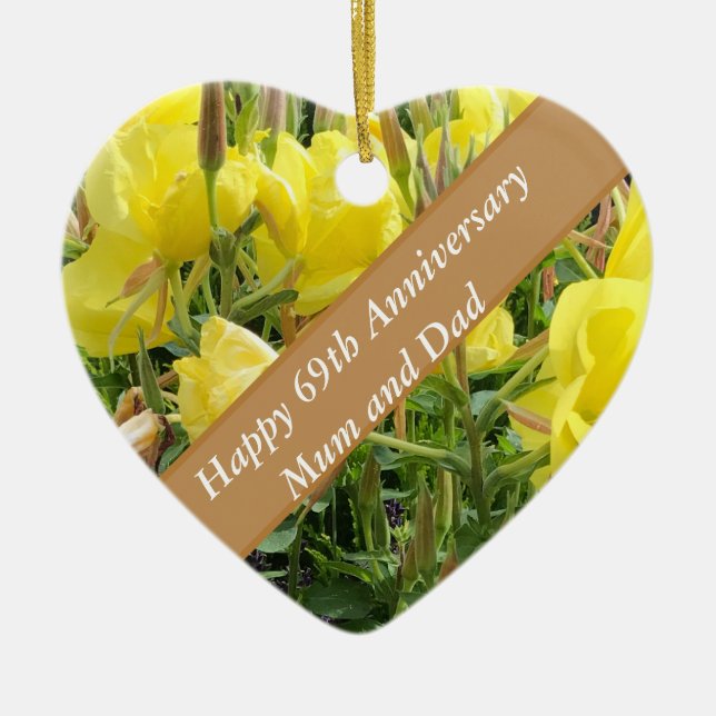 69th Anniversary Editable Evening Primrose Ceramic Ornament (Front)